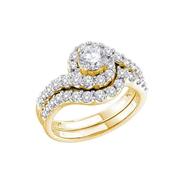 14kt Yellow Gold Round Diamond Bridal Wedding Ring Band Set 1-3/8 Cttw ...