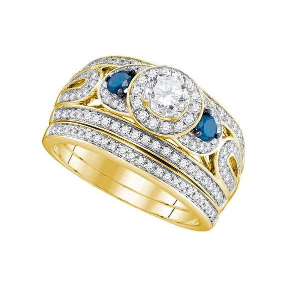 14kt Yellow Gold Round Diamond Bridal Wedding Ring Band Set 1 Cttw