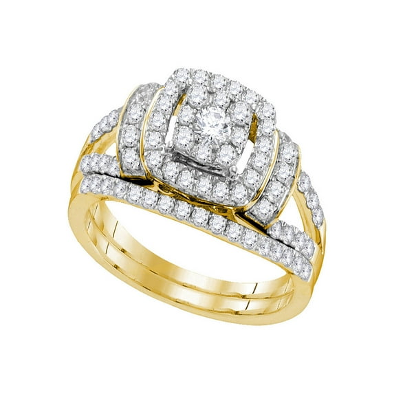 14kt Yellow Gold Round Diamond Bridal Wedding Ring Band Set 1 Cttw