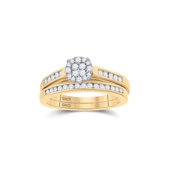 14kt Yellow Gold Round Diamond Cluster Bridal Wedding Ring Band Set 1/2 Cttw