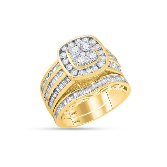 14kt Yellow Gold Round Diamond Cluster Bridal Wedding Ring Band Set 1-3/4 Cttw
