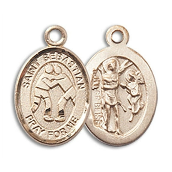 14kt Yellow Gold St. Sebastian/Wrestling Medal 1/2 x 1/4 inches