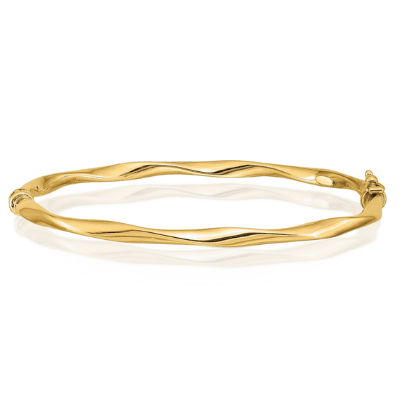 14K Solid Yellow Gold Twisted Tube Hinged Bangle Bracelet