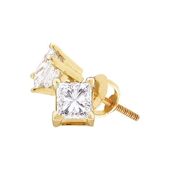 14kt Yellow Gold Unisex Princess Diamond Solitaire Stud Earrings 1/5 Cttw