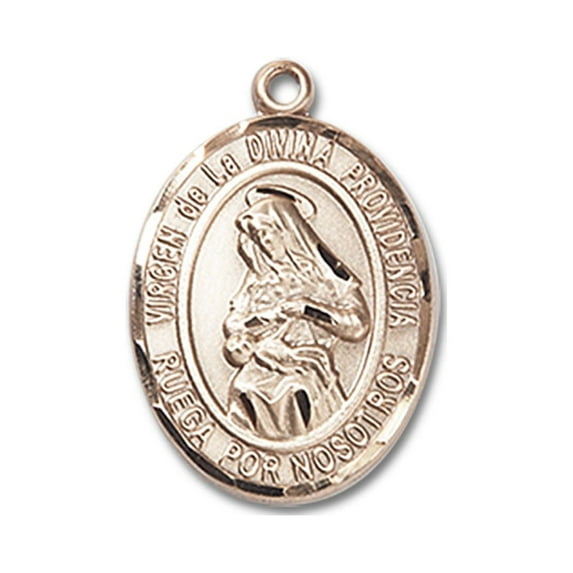 14kt Yellow Gold Virgen de la Divina Medal 3/4 x 1/2 inches
