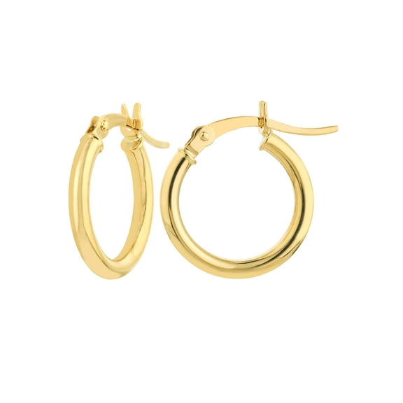 14kt Yellow Gold Women's 2x15mm Round Tube Polished Hoop Earrings With Snap Bar Closure