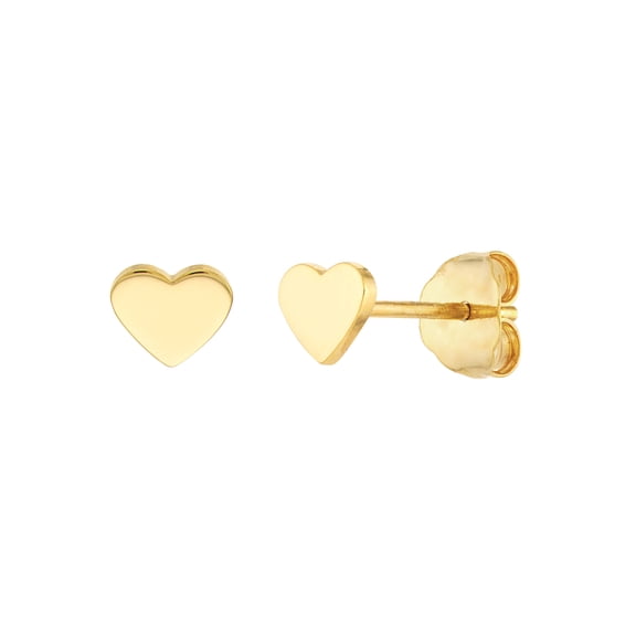 14kt Yellow Gold Women's Heart Shaped Flat Stud Earrings With Post and Butterfly Closure