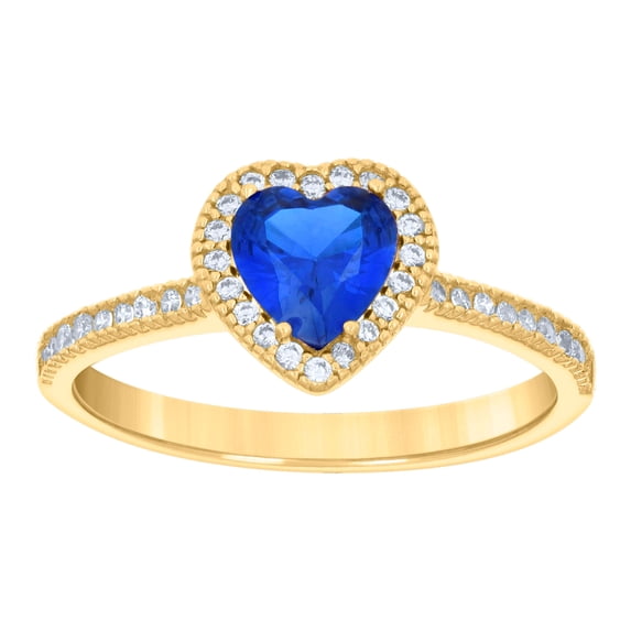 14kt Yellow Gold Womens Blue White Heart Round Cubic-Zirconia Heart Bridal Anniversary Engagement Wedding Ring, Womens Size: 7