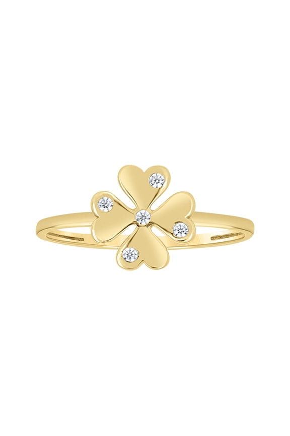 14kt Yellow Gold Womens Cubic-Zirconia Four Leaf Clover Good Luck Bridal Anniversary Engagement Wedding Ring, Womens Size: 7
