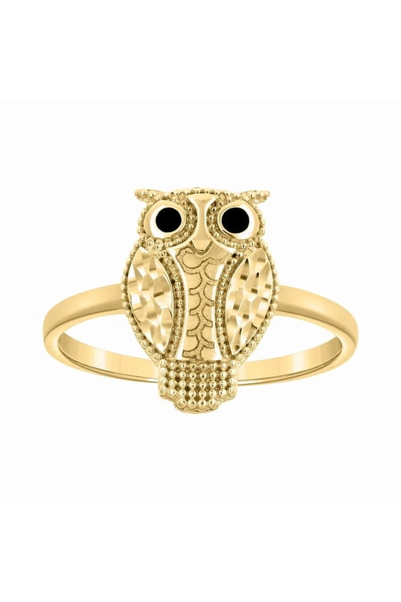 14kt Yellow Gold Womens Enameled Owl Bird Wildlife Bridal Anniversary Engagement Wedding Ring, Womens Size: 7