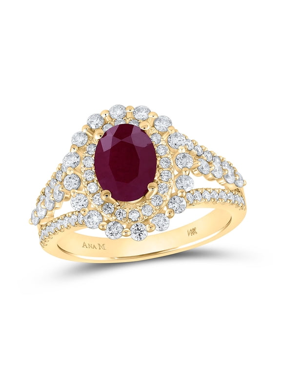 14kt Yellow Gold Womens Oval Ruby Solitaire Diamond Fashion Ring 2-3/8 Cttw