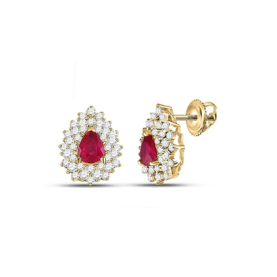 Diamond Queen 14kt Rose Gold Womens Pear Ruby Diamond Fashion Earrings 1-1/2 Cttw
