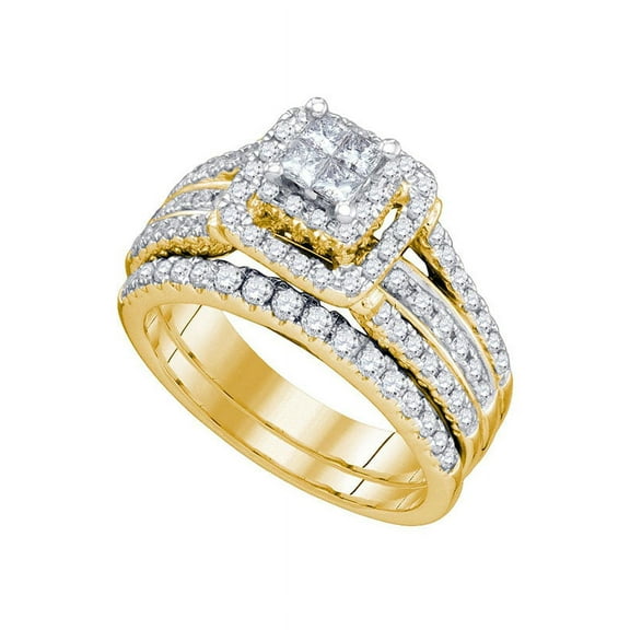 14kt Yellow Gold Womens Princess Diamond Elevated Bridal Wedding Engagement Ring Band Set 1-1/5 Cttw