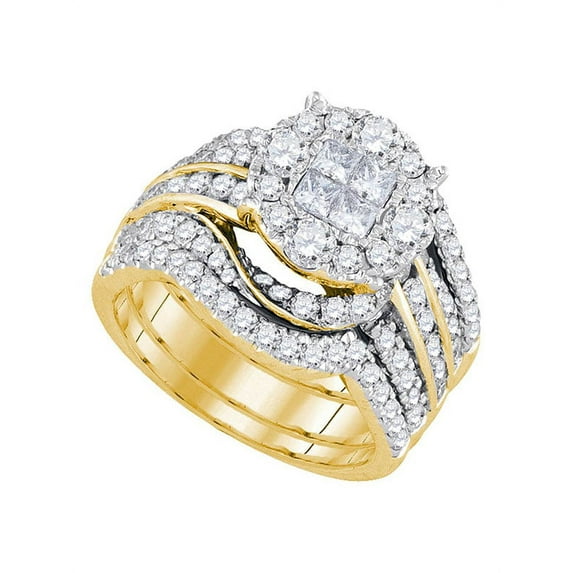 14kt Yellow Gold Womens Princess Round Diamond Soleil Bridal Wedding Engagement Ring Band Set 2-1/2 Cttw