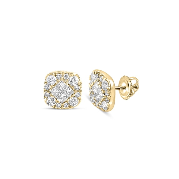 14kt Yellow Gold Womens Princess Round Diamond Square Earrings 1 Cttw