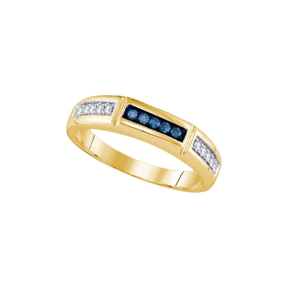 14kt Yellow Gold Womens Round Blue Color Enhanced Diamond Band Ring 1/4 Cttw