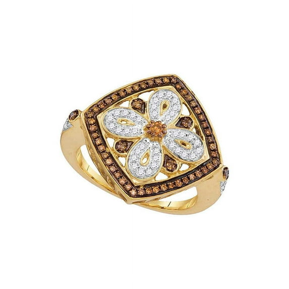 14kt Yellow Gold Womens Round Brown Color Enhanced Diamond Square Fashion Ring 3/8 Cttw