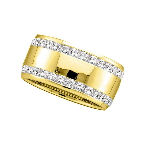 14kt Yellow Gold Womens Round Channel-set Diamond Double Row Wedding Band 1 Cttw