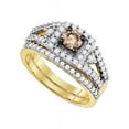 thumbnail image 1 of 14kt Yellow Gold Womens Round Cognac-brown Color Enhanced Diamond Bridal Wedding Engagement Ring Band Set 1.00 Cttw, 1 of 1