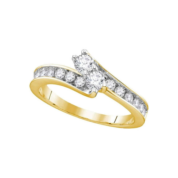14kt Yellow Gold Womens Round Diamond 2-stone Hearts Together Bridal Wedding Engagement Ring 1-1/2 Cttw