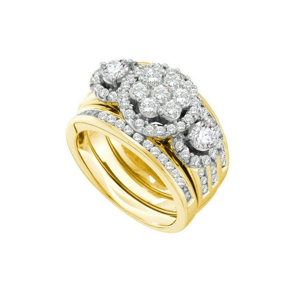 14kt Yellow Gold Womens Round Diamond 3-Piece Bridal Wedding Engagement Ring Band Set 2.00 Cttw