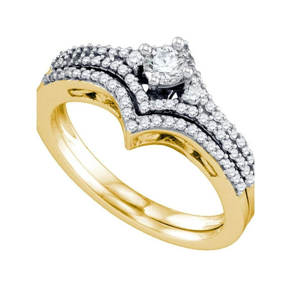 14kt Yellow Gold Womens Round Diamond Bridal Wedding Engagement Ring Band Set 1/2 Cttw
