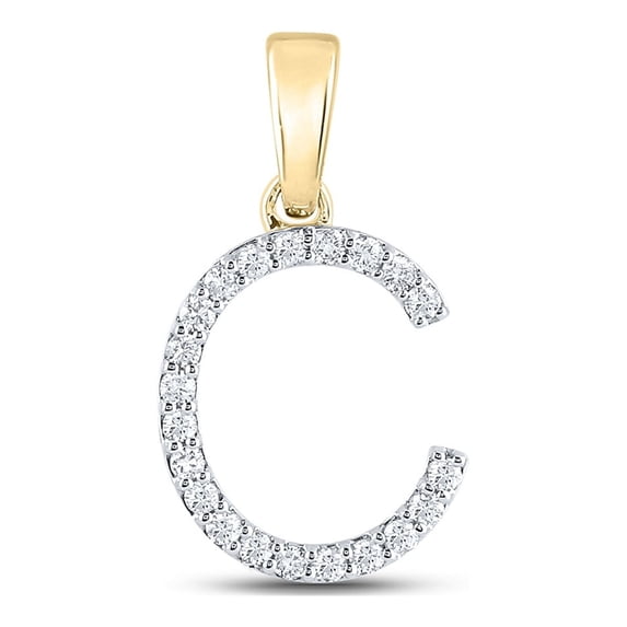 14kt Yellow Gold Womens Round Diamond C Initial Letter Pendant 1/5 Cttw