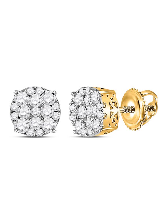 14kt Yellow Gold Womens Round Diamond Circle Cluster Earrings 1/2 Cttw