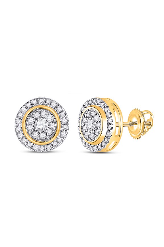 14kt Yellow Gold Womens Round Diamond Circle Cluster Earrings 1/3 Cttw