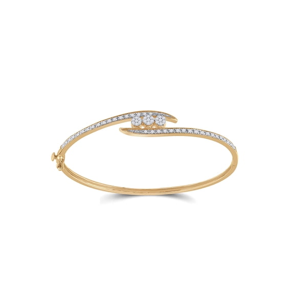 14kt Yellow Gold Womens Round Diamond Cluster Bangle Bracelet 1/2 Cttw