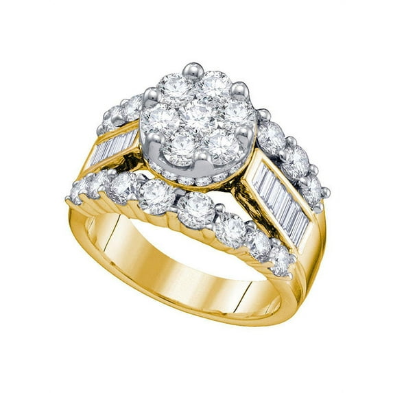 14kt Yellow Gold Womens Round Diamond Cluster Bridal Wedding Engagement Ring 3.00 Cttw