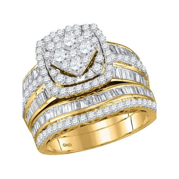 14kt Yellow Gold Womens Round Diamond Cluster Bridal Wedding Engagement Ring Band Set 1-3/4 Cttw