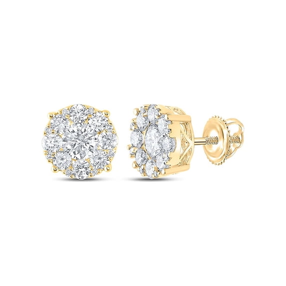 14kt Yellow Gold Womens Round Diamond Cluster Earrings 2-1/4 Cttw