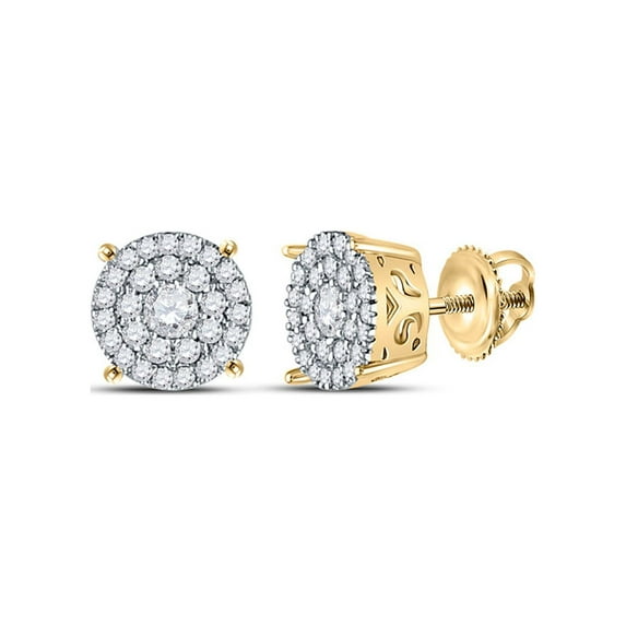 14kt Yellow Gold Womens Round Diamond Cluster Earrings 3/8 Cttw