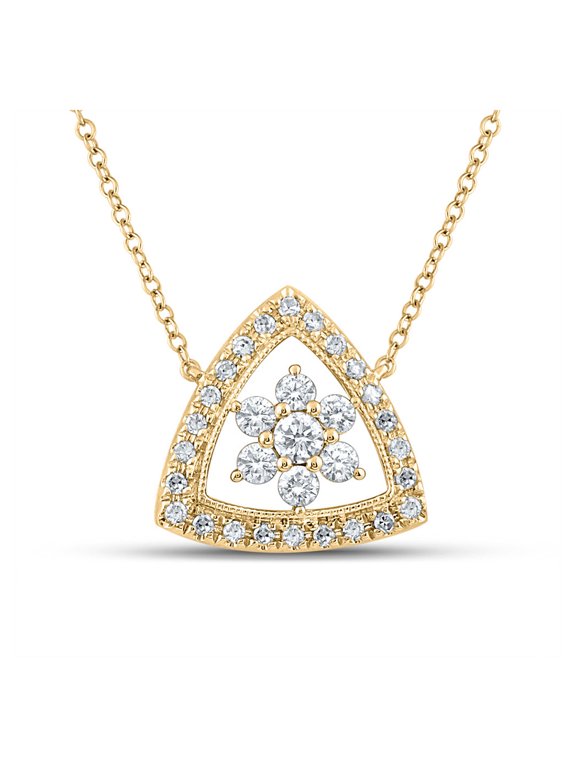 14kt Yellow Gold Womens Round Diamond Cluster Triangle Necklace 1/3 Cttw
