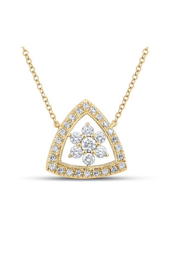14kt Yellow Gold Womens Round Diamond Cluster Triangle Necklace 1/3 Cttw