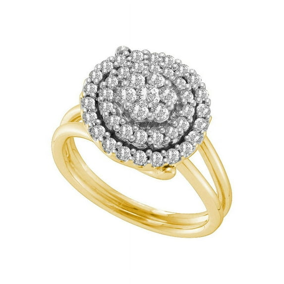 14kt Yellow Gold Womens Round Diamond Concentric Circle Flower Cluster Ring 3/4 Cttw
