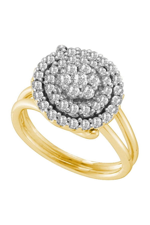 14kt Yellow Gold Womens Round Diamond Concentric Circle Flower Cluster Ring 3/4 Cttw