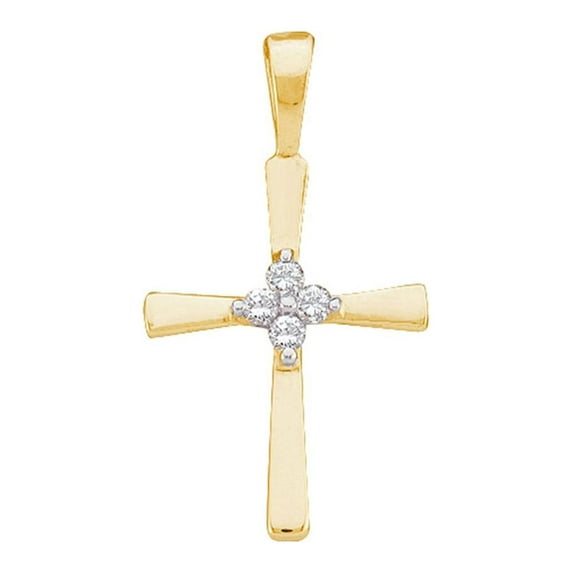 14kt Yellow Gold Womens Round Diamond Cross Pendant 1/20 Cttw