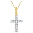 thumbnail image 1 of 14kt Yellow Gold Womens Round Diamond Dainty Cross Pendant 1/10 Cttw, 1 of 2