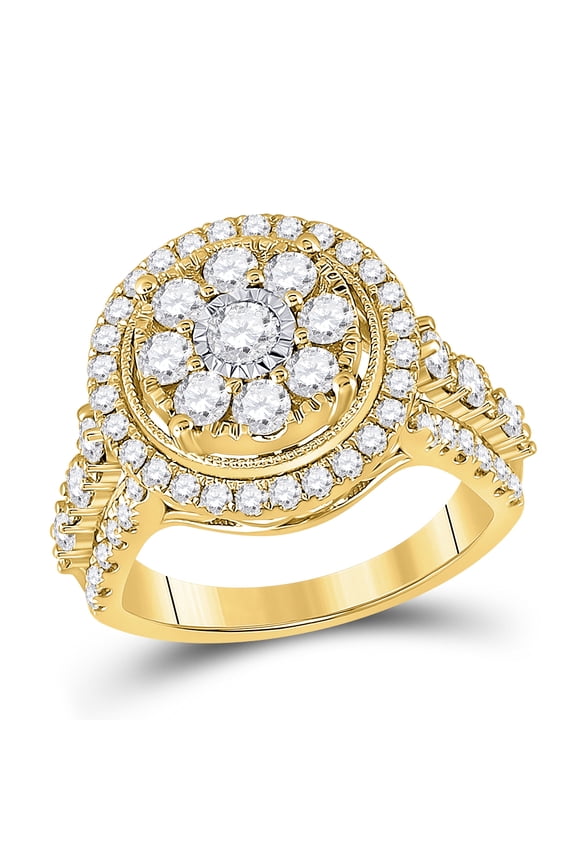 14kt Yellow Gold Womens Round Diamond Fashion Cocktail Cluster Ring 1-3/4 Cttw