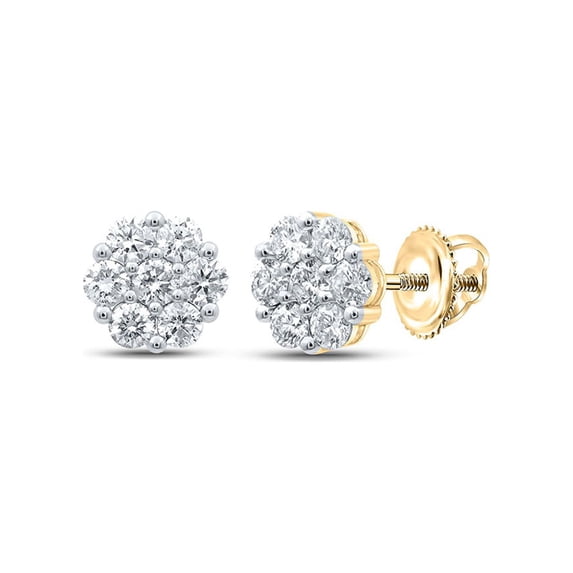 14kt Yellow Gold Womens Round Diamond Flower Cluster Earrings 2-5/8 Cttw