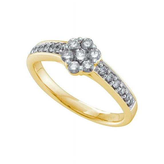 14kt Yellow Gold Womens Round Diamond Flower Cluster Ring 1/2 Cttw