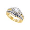 thumbnail image 1 of 14kt Yellow Gold Womens Round Diamond Halo Bridal Wedding Engagement Ring Band Set 1-1/4 Cttw, 1 of 1