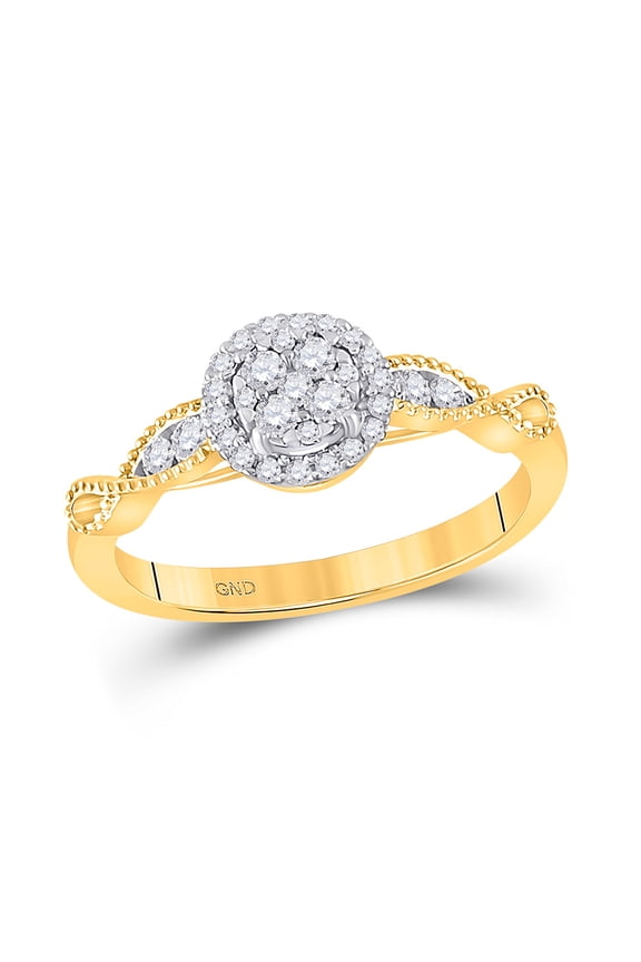 14kt Yellow Gold Womens Round Diamond Halo Circle Cluster Ring 1/3 Cttw