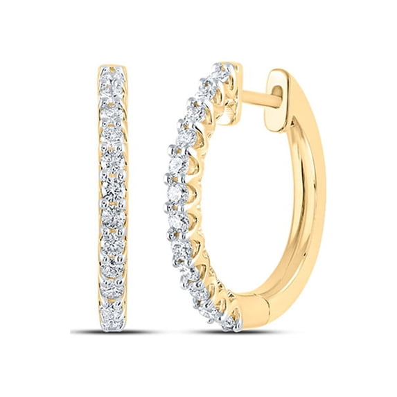 14kt Yellow Gold Womens Round Diamond Hoop Earrings 1/2 Cttw