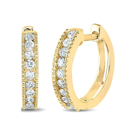14kt Yellow Gold Womens Round Diamond Hoop Earrings 1/4 Cttw