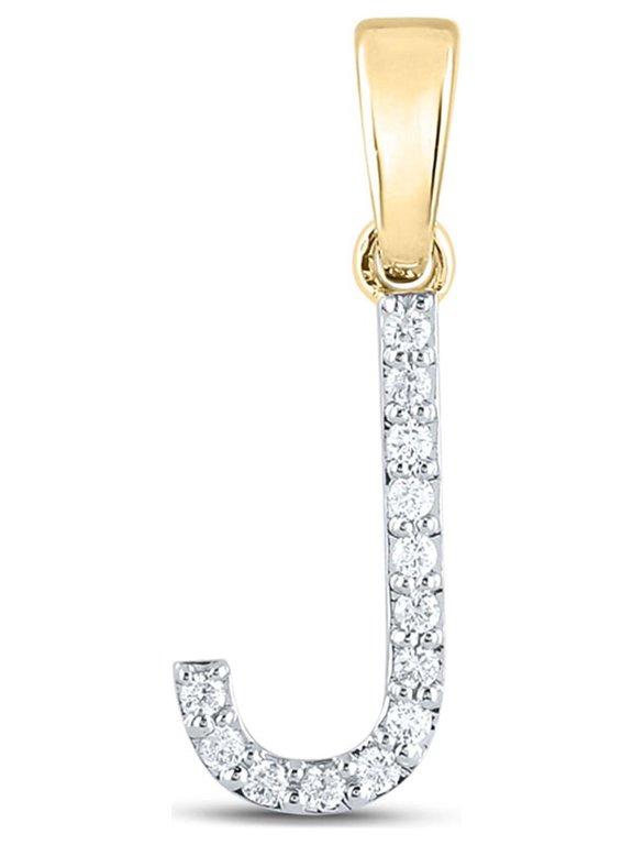 14kt Yellow Gold Womens Round Diamond J Initial Letter Pendant 1/10 Cttw