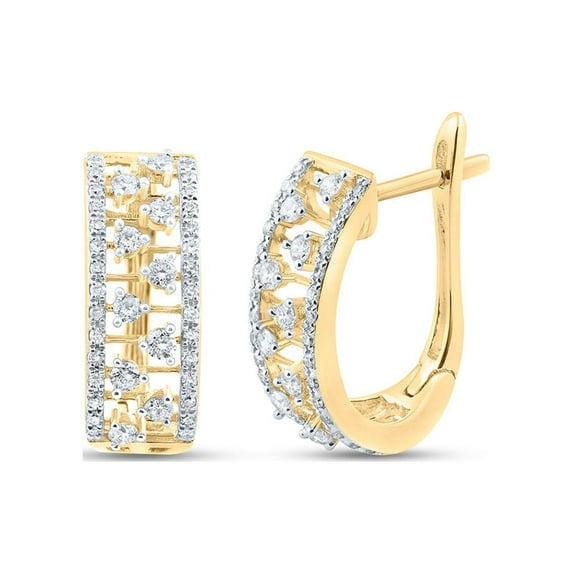 14kt Yellow Gold Womens Round Diamond Oblong Hoop Earrings 1/2 Cttw