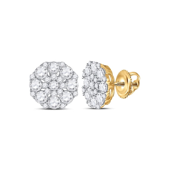 14kt Yellow Gold Womens Round Diamond Octagon Cluster Earrings 1-5/8 Cttw